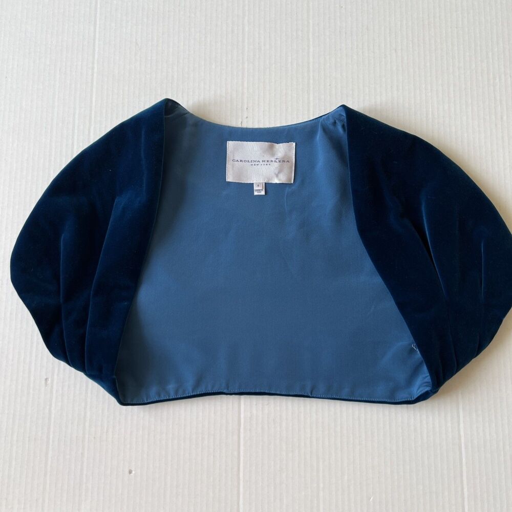 Carolina Herrera Sz 6 Cropped Velvet Blue Cotton/ Silk Jacket Formal EXCELLENT